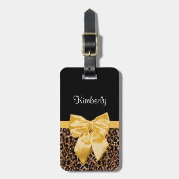 Cute Leopard Print Elegant Yellow Bow And Name Luggage Tag by ohsogirly at Zazzle