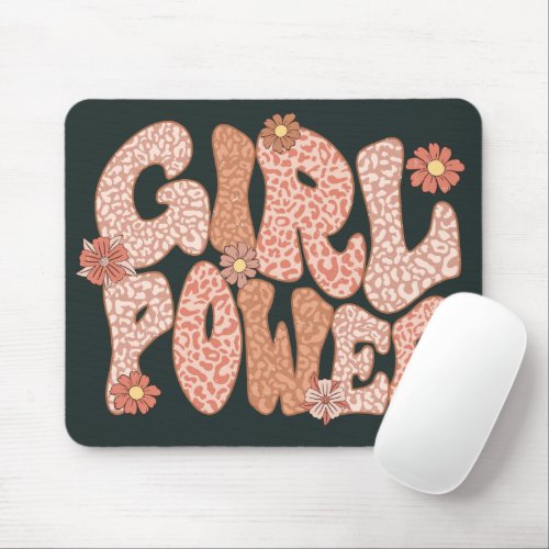 Cute Leopard Print Floral Girl Power Pink Black Mouse Pad