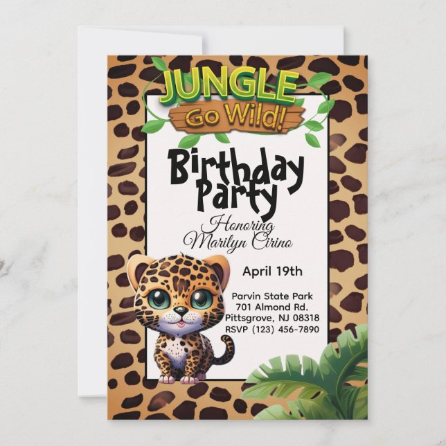 Cute Leopard Print Kitty Cat Go Wild Birthday 🐆 Invitation (Front)
