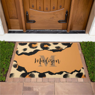 Cute Leopard Print Monogram Doormat