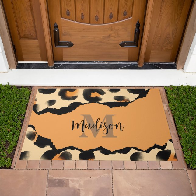 Cute Leopard Print Monogram Doormat (Outdoor)