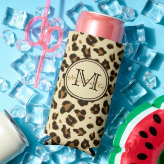 Cute Leopard Print | Monogrammed Can Cooler