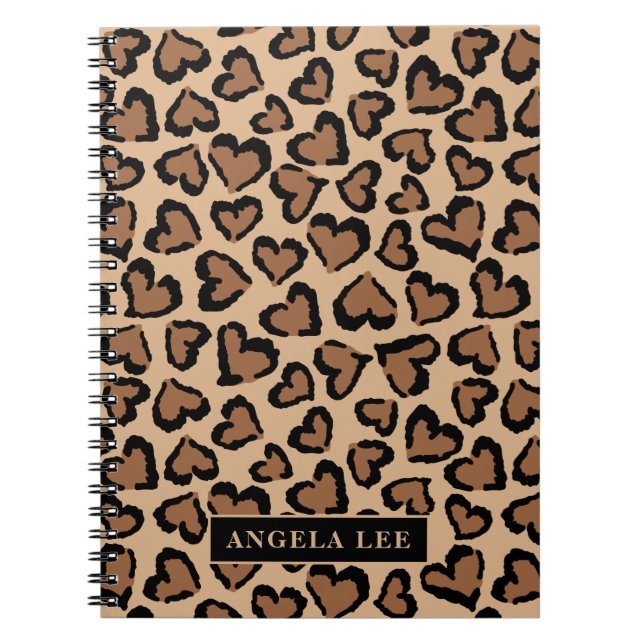 Cute Leopard Print with Custom Name Notebook (Front)