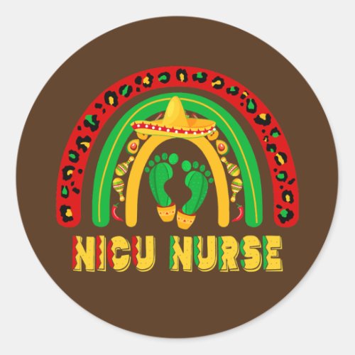 Cute Leopard Rainbow Cactus Nicu Nurse Cinco De Classic Round Sticker