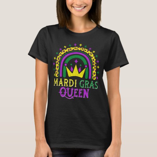 Cute Leopard Rainbow Mardi Gras Queen Women Girls T_Shirt