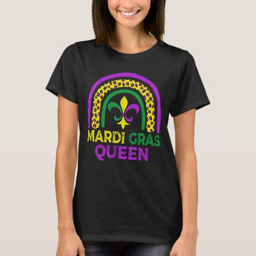 Cute Leopard Rainbow Mardi Gras Queen Women Girls T_Shirt