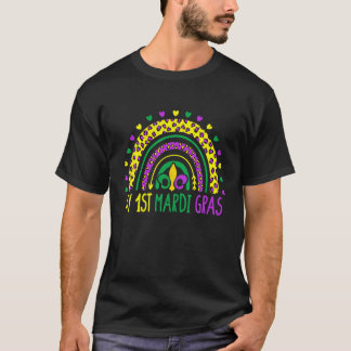 Cute Leopard Rainbow My 1St Mardi Gras Women Girls T-Shirt