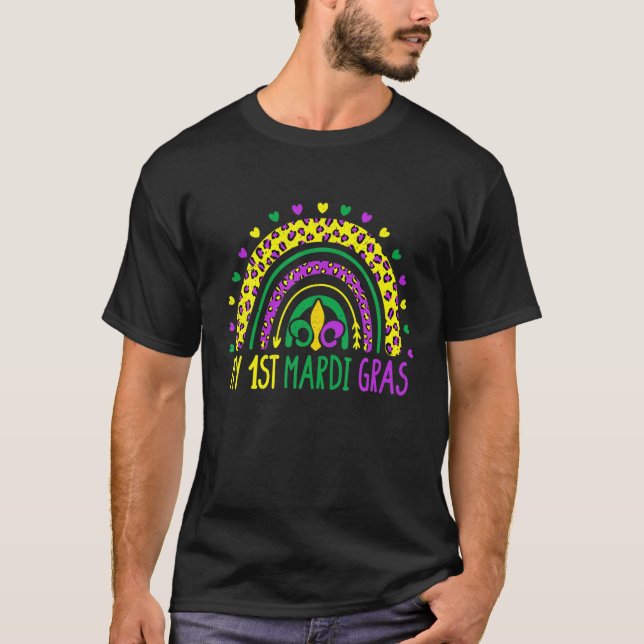 Cute Leopard Rainbow My 1St Mardi Gras Women Girls T-Shirt (Front)