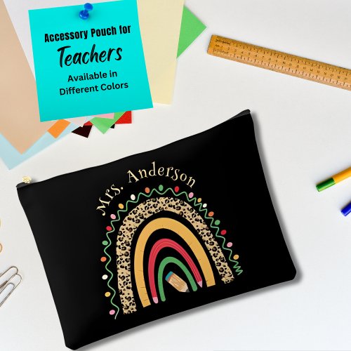 Cute Leopard Rainbow Teachers Day Gifts Black Accessory Pouch