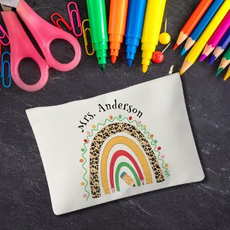 Cute Leopard Rainbow Teachers Day Gifts Ecru White