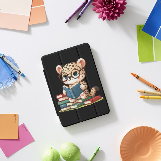 Cute Leopard Reading iPad Mini Cover (In Situ)