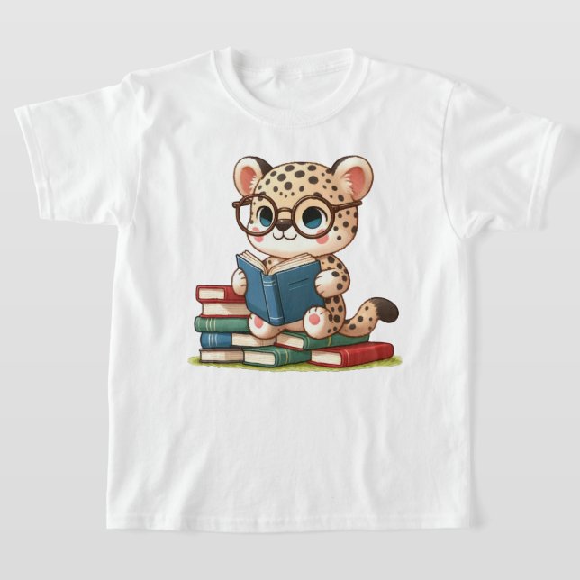 Cute Leopard Reading T-Shirt (Laydown)