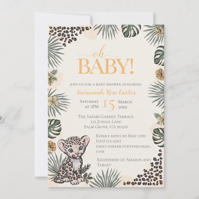 Cute Leopard Safari Gender Neutral Baby Shower Invitation (Front)