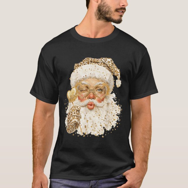 Cute Leopard Santa Claus Merry Christmas 2026 Prep T-Shirt (Front)