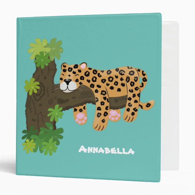 Cute leopard sleeping in tree cartoon illustration 3 ring binder (Front/Inside)