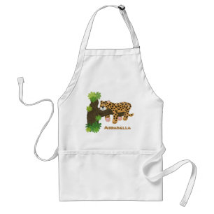 Cute leopard sleeping in tree cartoon illustration adult apron
