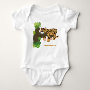 Cute leopard sleeping in tree cartoon illustration baby bodysuit