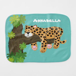 Cute leopard sleeping in tree cartoon illustration baby burp cloth
