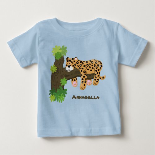 Cute leopard sleeping in tree cartoon illustration baby T_Shirt