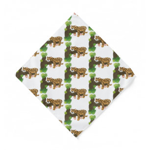 Cute leopard sleeping in tree cartoon illustration bandana