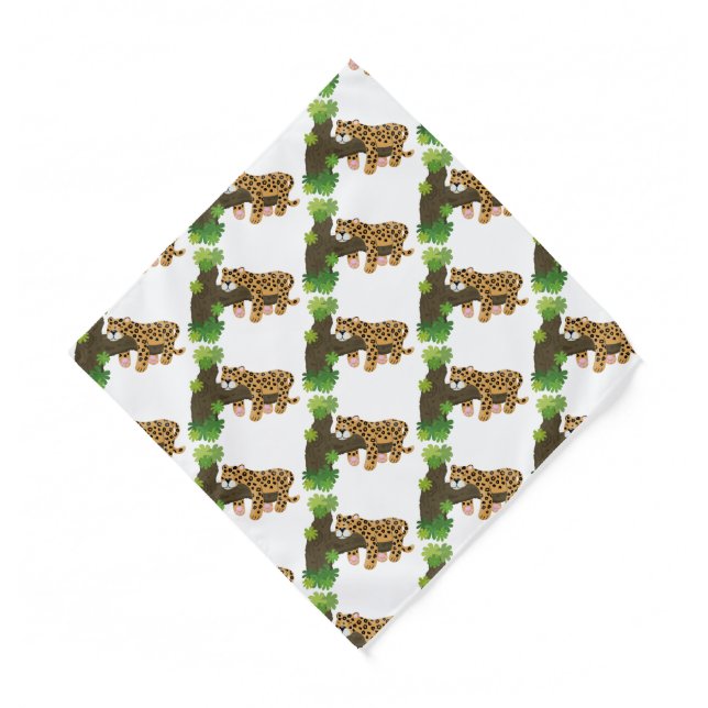 Cute leopard sleeping in tree cartoon illustration bandana (Front)