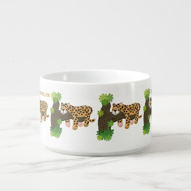 Cute leopard sleeping in tree cartoon illustration bowl (Center)