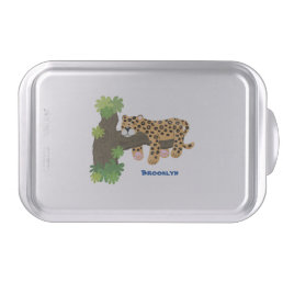 Cute leopard sleeping in tree cartoon illustration cake pan