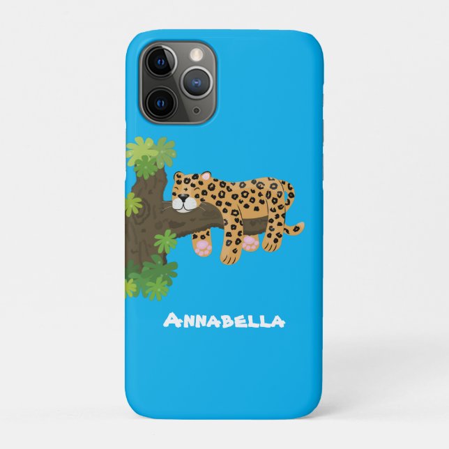 Cute leopard sleeping in tree cartoon illustration Case-Mate iPhone case (Back)