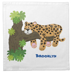 Cute leopard sleeping in tree cartoon illustration cloth napkin