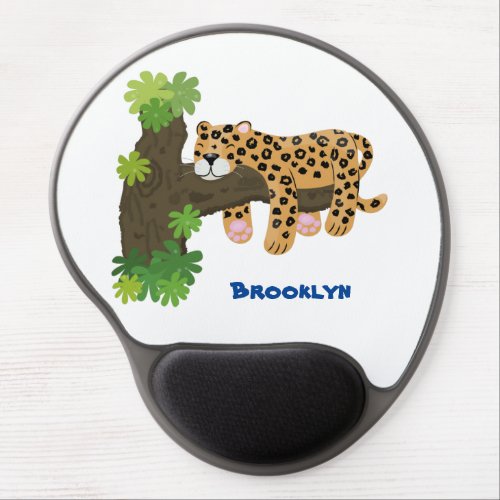 Cute leopard sleeping in tree cartoon illustration gel mouse pad