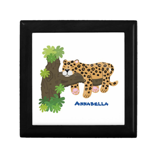 Cute leopard sleeping in tree cartoon illustration gift box (Front)