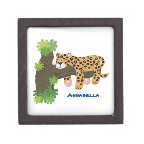 Cute leopard sleeping in tree cartoon illustration gift box