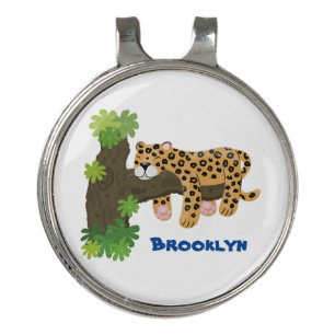 Cute leopard sleeping in tree cartoon illustration golf hat clip