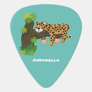 Cute leopard sleeping in tree cartoon illustration guitar pick