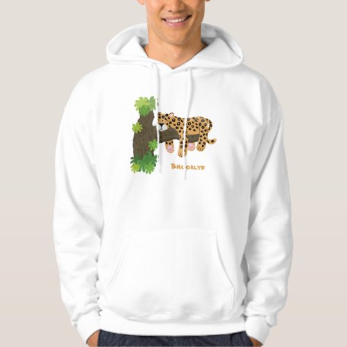 Cute leopard sleeping in tree cartoon illustration hoodie