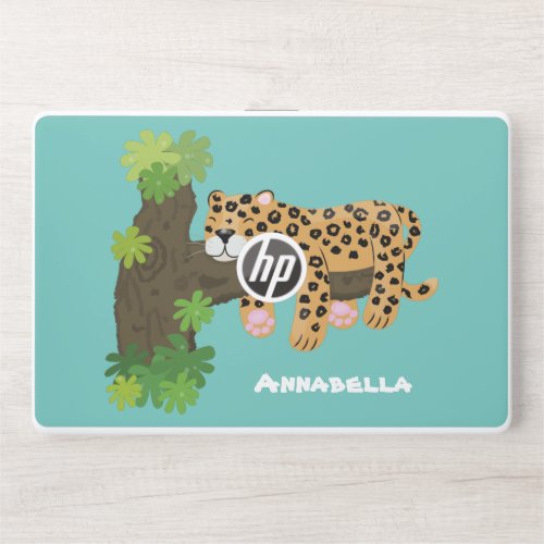 Cute leopard sleeping in tree cartoon illustration HP laptop skin