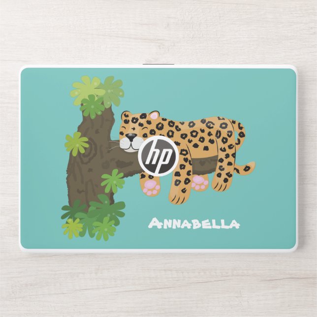 Cute leopard sleeping in tree cartoon illustration HP laptop skin (Front)
