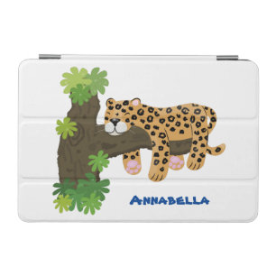 Cute leopard sleeping in tree cartoon illustration iPad mini cover