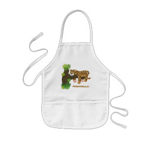 Cute leopard sleeping in tree cartoon illustration kids' apron
