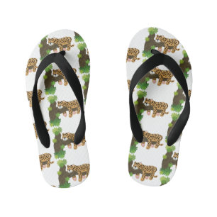 Cute leopard sleeping in tree cartoon illustration kid's flip flops