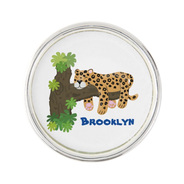 Cute leopard sleeping in tree cartoon illustration lapel pin (Front)