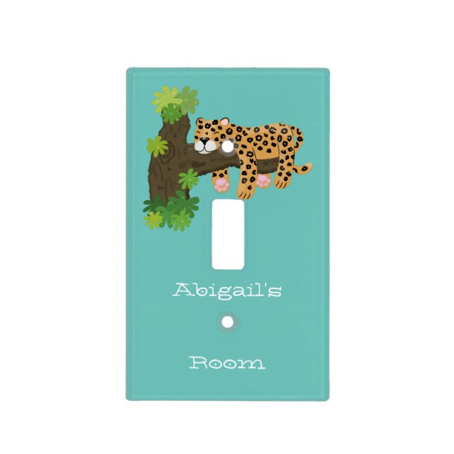 Cute leopard sleeping in tree cartoon illustration light switch cover (Front)