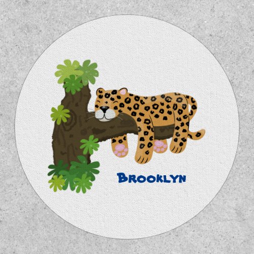 Cute leopard sleeping in tree cartoon illustration patch