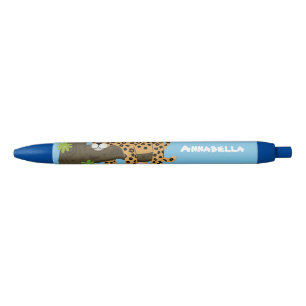 Cute leopard sleeping in tree cartoon illustration pen