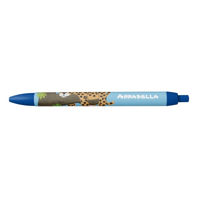 Cute leopard sleeping in tree cartoon illustration pen (Front)
