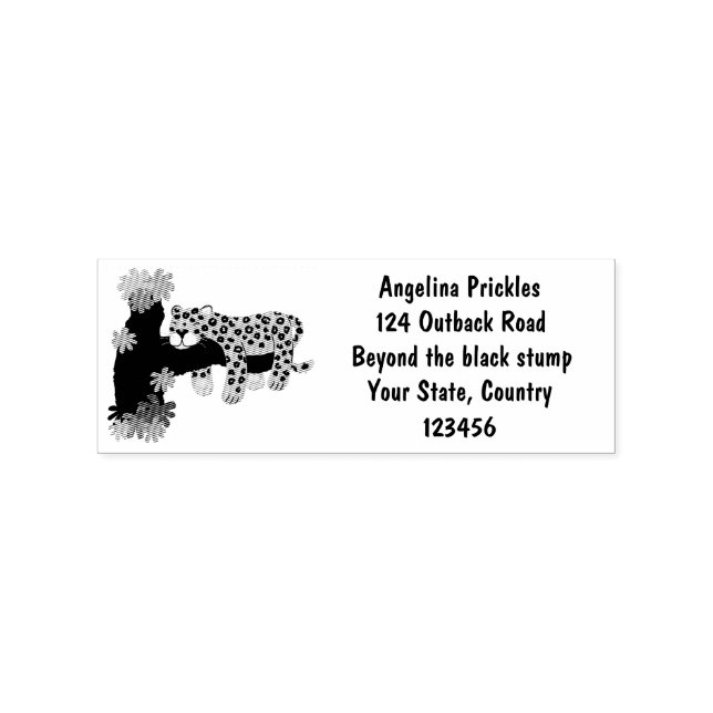 Cute leopard sleeping in tree cartoon illustration rubber stamp (Imprint)