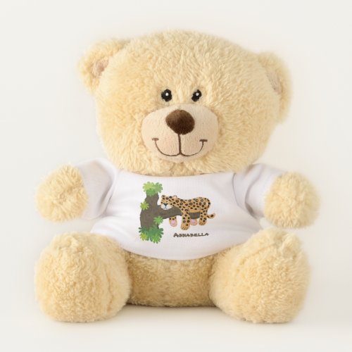 Cute leopard sleeping in tree cartoon illustration teddy bear