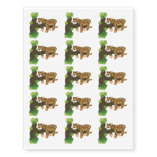 Cute leopard sleeping in tree cartoon illustration temporary tattoos