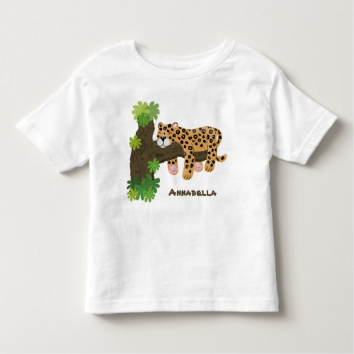 Cute leopard sleeping in tree cartoon illustration toddler t_shirt