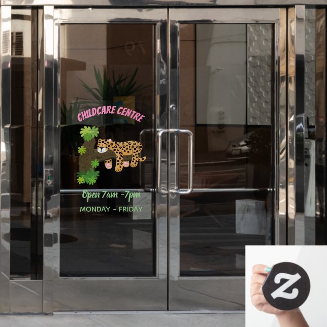 Cute leopard sleeping in tree cartoon illustration window cling (Office Door)